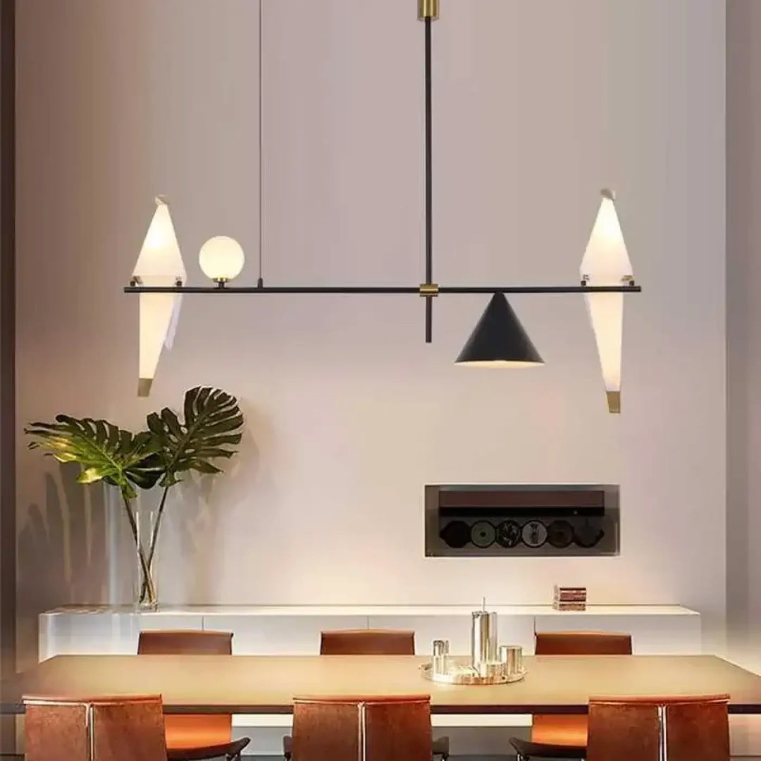 Suspension luminaire contemporaine avec oiseaux lumineux or