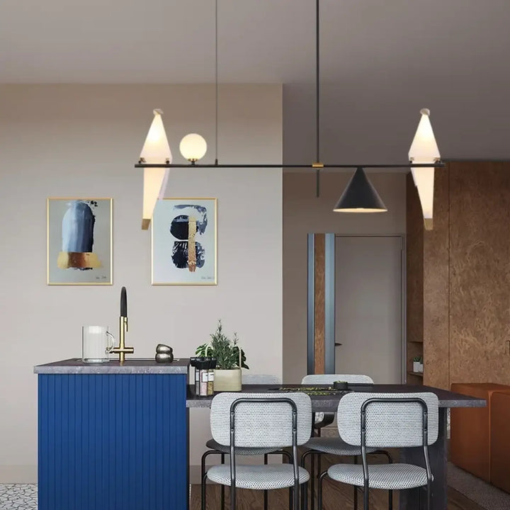 Suspension luminaire contemporaine avec oiseaux lumineux or
