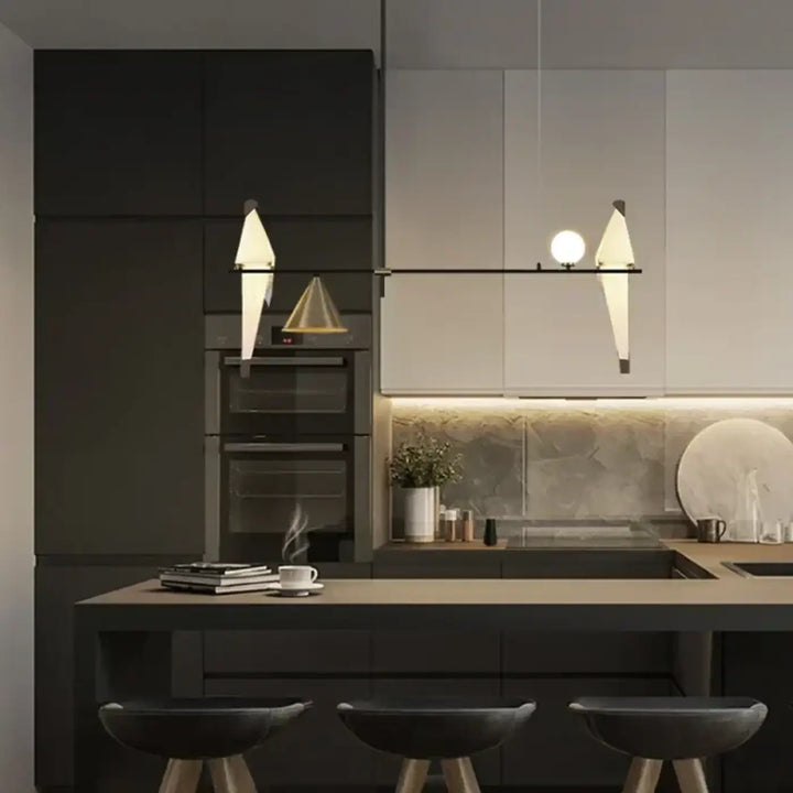 Suspension luminaire contemporaine avec oiseaux lumineux or