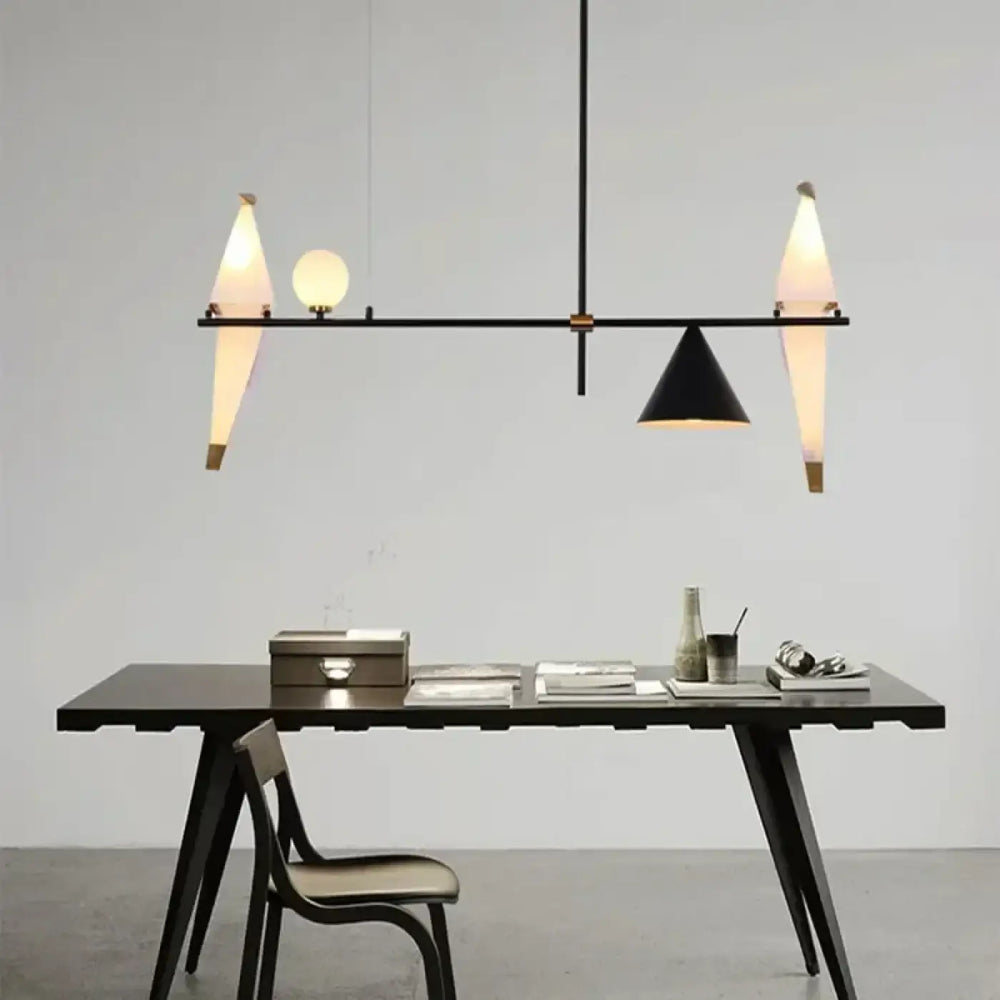 Suspension luminaire contemporaine avec oiseaux lumineux or