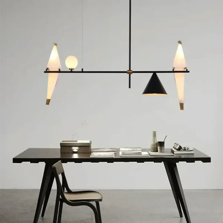 Suspension luminaire contemporaine avec oiseaux lumineux or