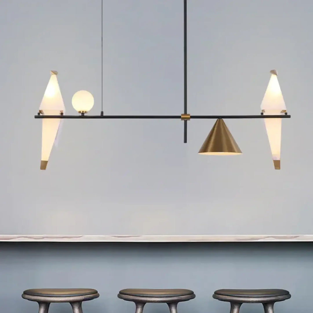 Suspension luminaire contemporaine avec oiseaux lumineux or