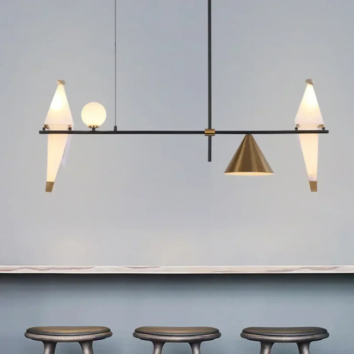 Suspension luminaire contemporaine avec oiseaux lumineux or