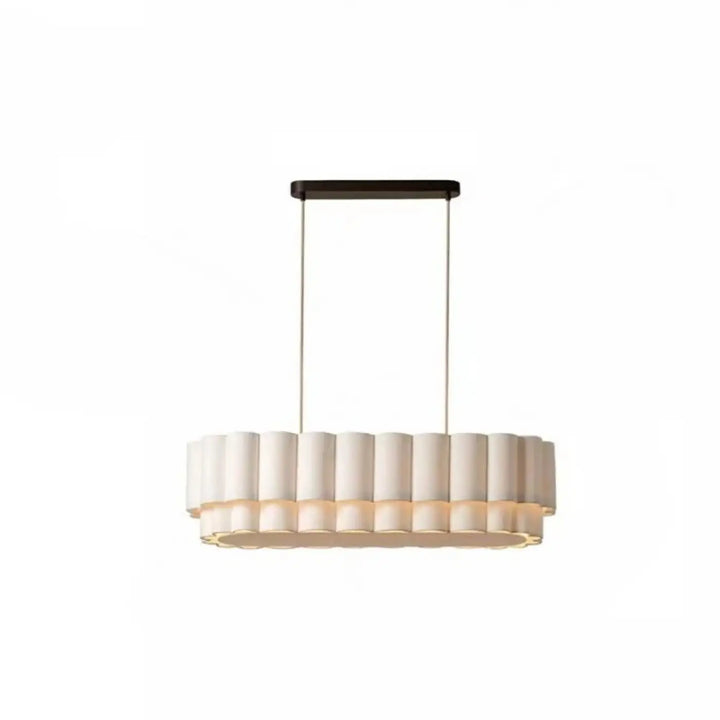 Suspension luminaire albys avec design plissé en tissu blanc et monture plafond noire rectangulaire moderne