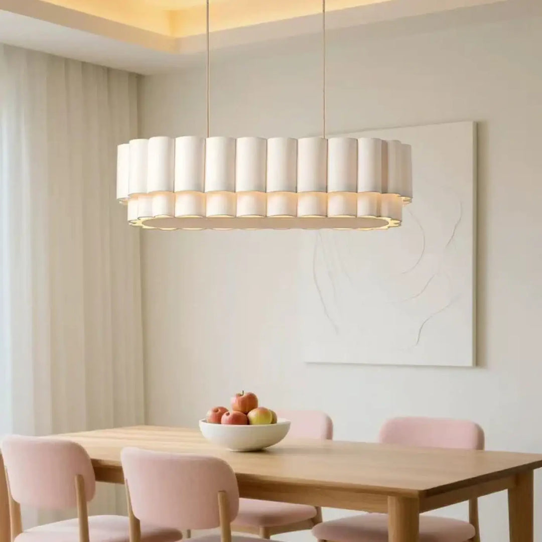 Suspension luminaire albys en tissu blanc design plissé cylindre moderne au-dessus de la table à manger