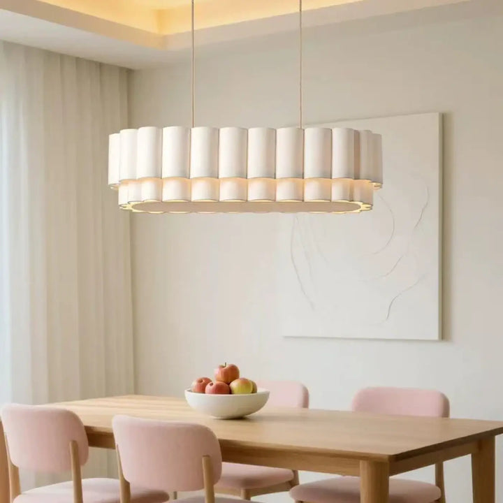 Suspension luminaire albys en tissu blanc design plissé cylindre moderne au-dessus de la table à manger