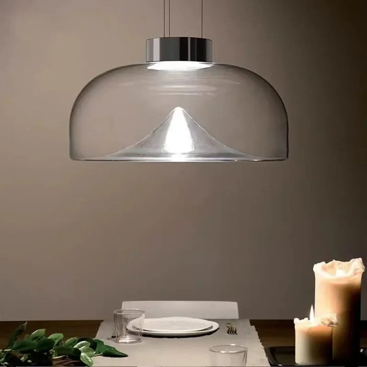 Suspension luminaire eclari avec verre transparent fumé et fixture chrome moderne pour éclairage intérieur élégant