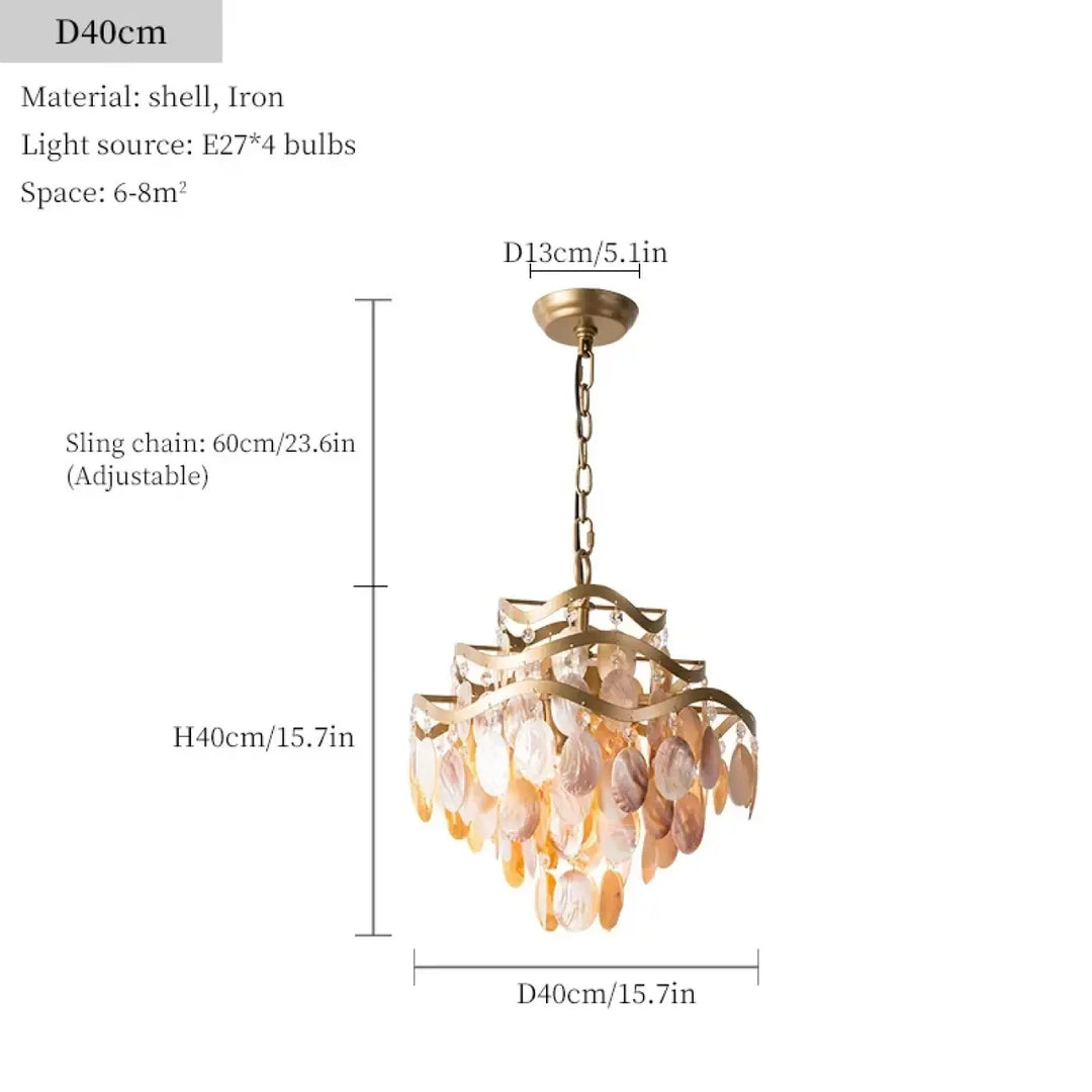 Suspension luminaire en coque naturelle finition dorée