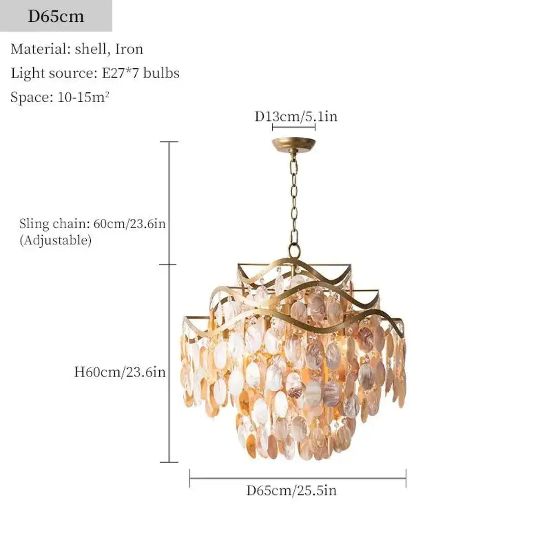 Suspension luminaire en coque naturelle finition dorée