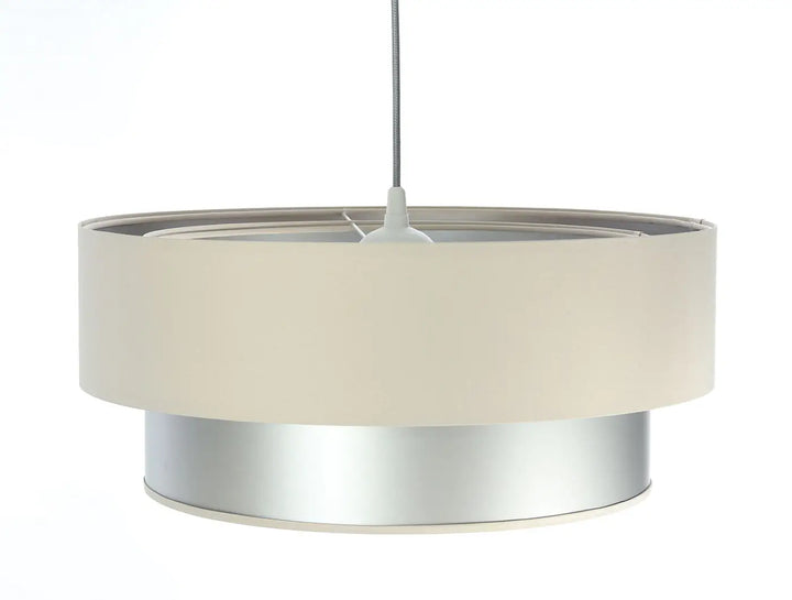 Suspension luminaire crème cylindrique en métal argenté avec cordon de suspension pour éclairage intérieur contemporain