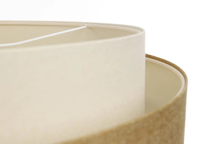Suspension luminaire doblo boho elegant en tissu crème avec bord texturé naturel, permet également d’éclairer au-dessus d’une table