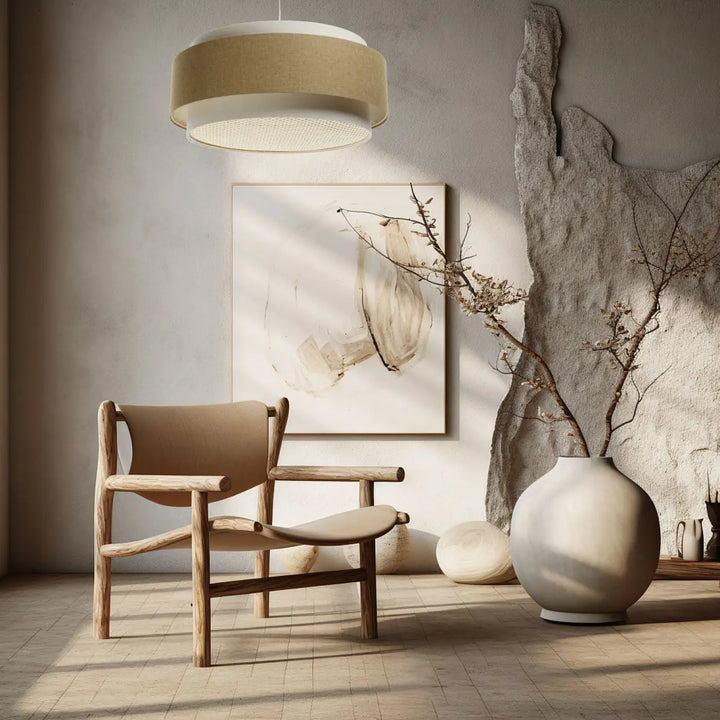 Beige suspension luminaire doblo boho elegant en textile tissé, design circulaire à couches, idéal au-dessus d’une table