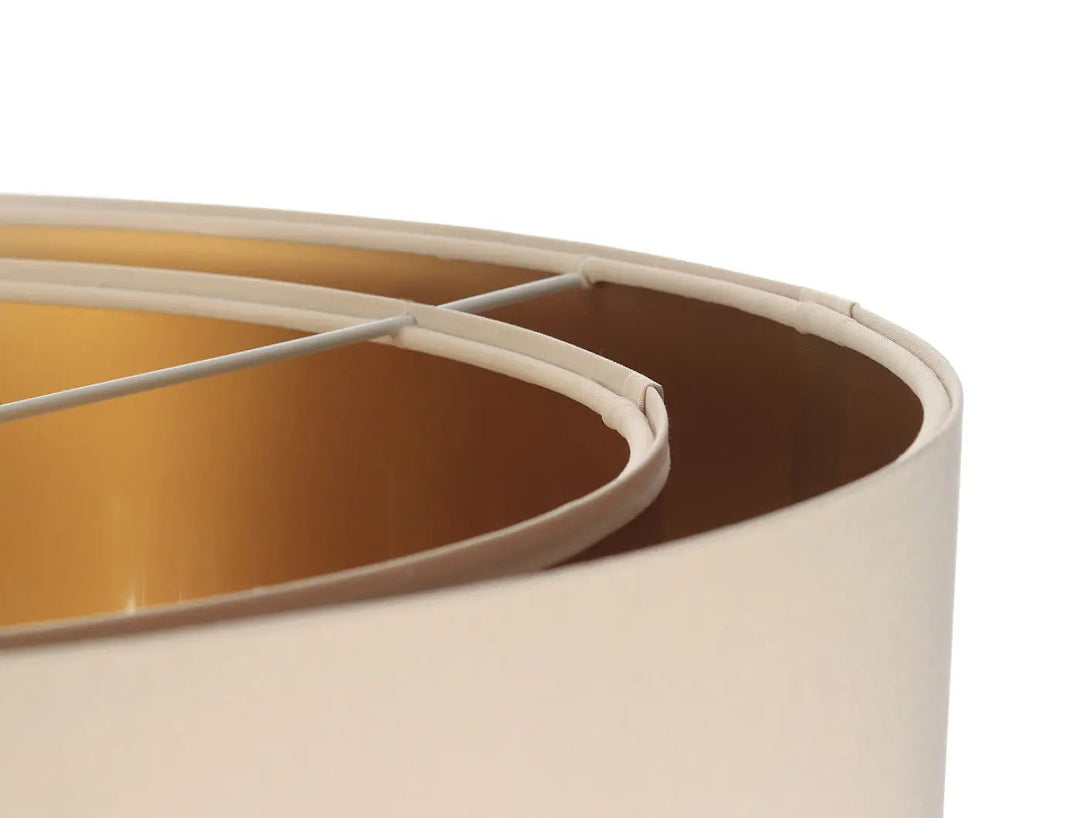 Suspension luminaire crème avec abat-jour crème intérieur doré et bordure blanche pour un éclairage élégant