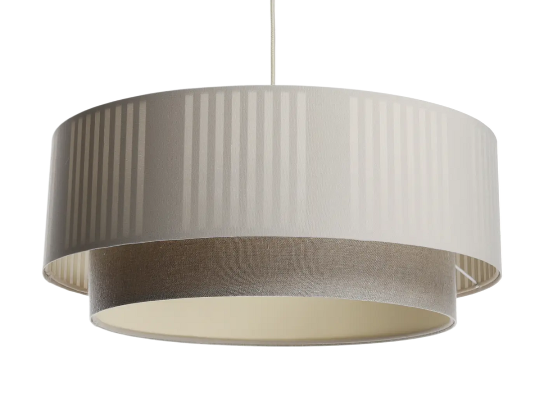 Suspension luminaire crème duo lami line double niveau avec plis verticaux et anneau métallique intérieur