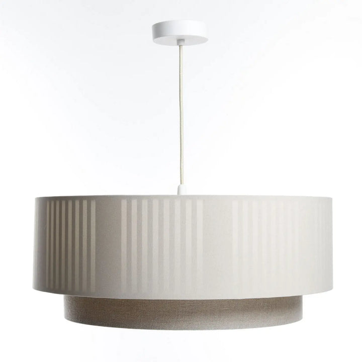 Suspension luminaire duo lami line avec abat-jour texturé crème et tier taupe suspendu par cordon blanc fin