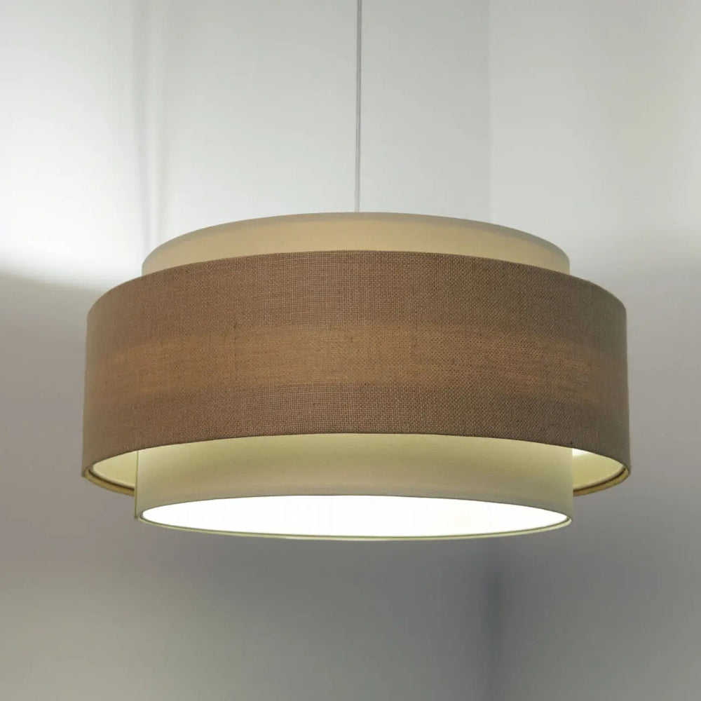 Suspension luminaire doblo boho 50 cm crème avec abat-jour en tissu beige et bande en jute naturel texturé marron