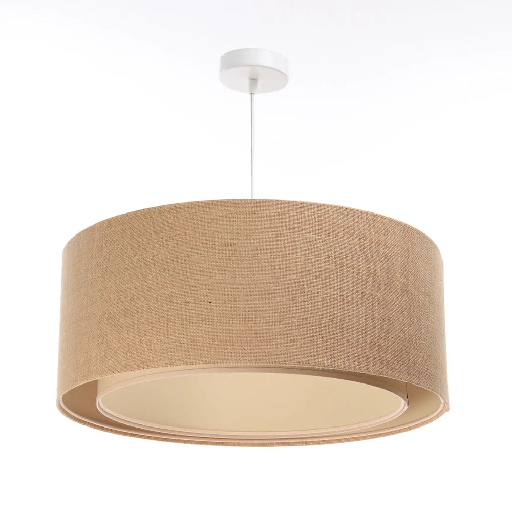 Suspension luminaire duo boho beige avec abat-jour en toile de jute texturée bohème chic suspension luminaire crème