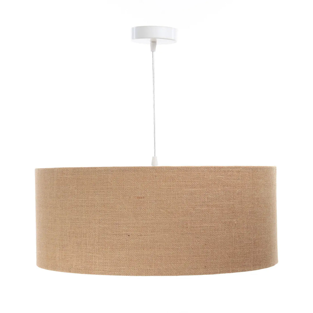 Suspension luminaire bohème chic en tissu tissé beige avec fixation plafond blanc modèle duo boho crème