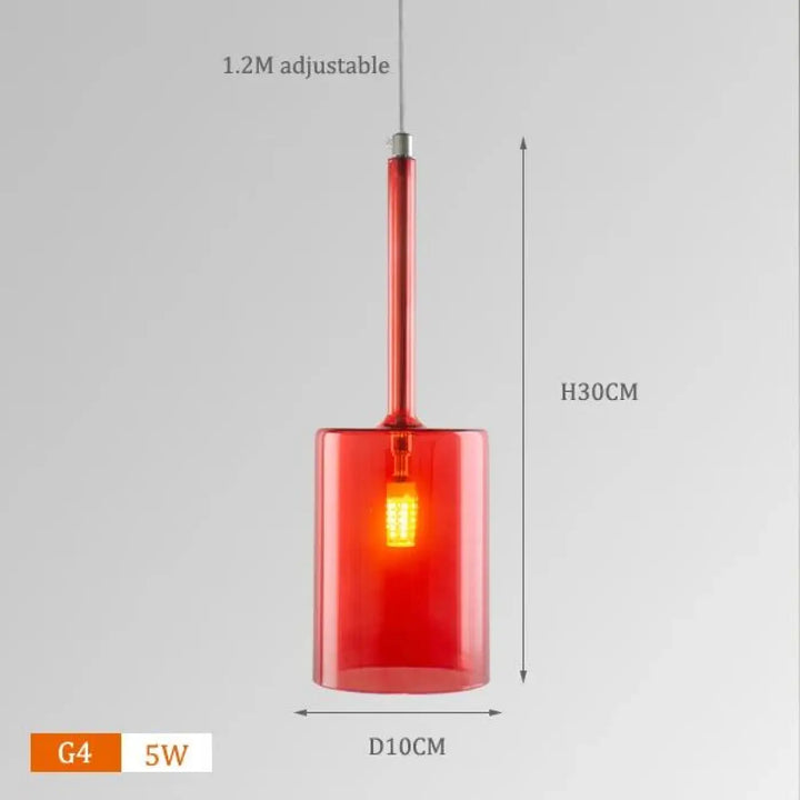 Suspension luminaire design cylis en verre cylindrique rouge avec chaîne réglable 1,2m et ampoule g4 h30cm d10cm création lumineuse apporte présence décorative