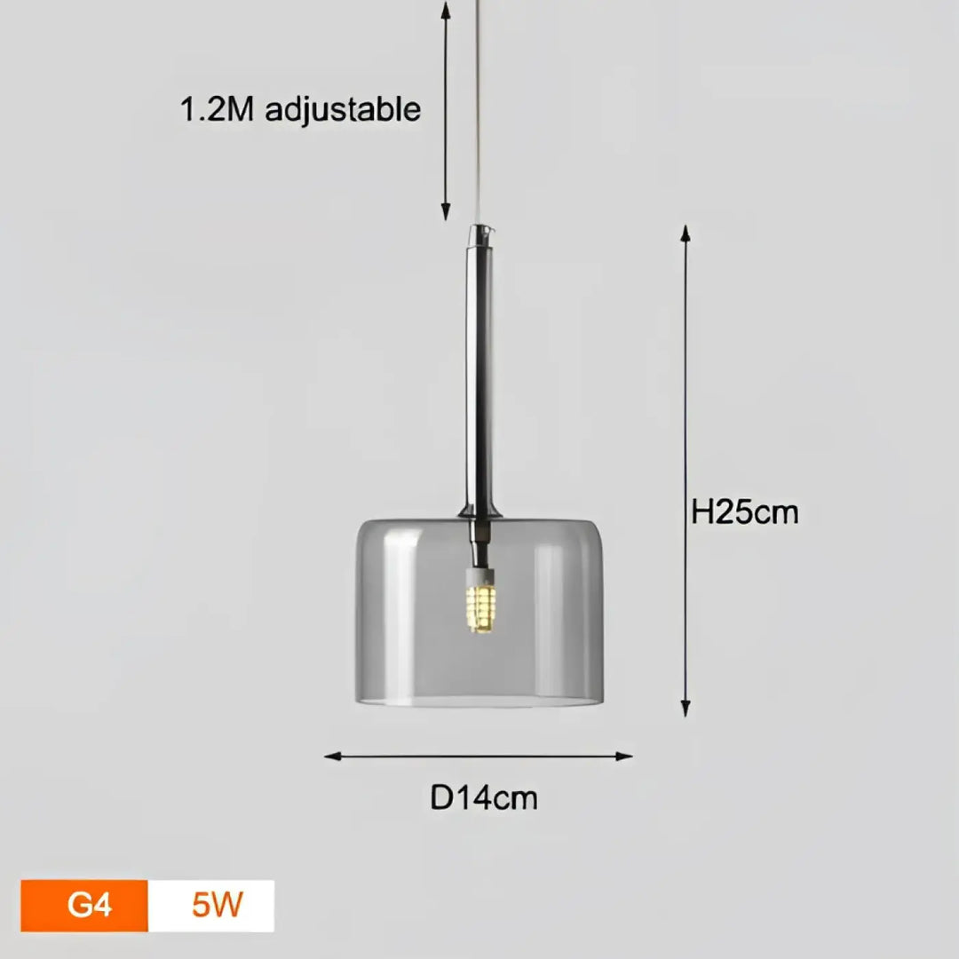Suspension luminaire cylis en métal chromé avec abat-jour cylindrique en verre fumé led création lumineuse apporte présence décorative