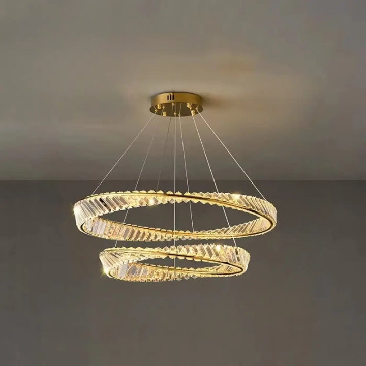 Suspension luminaire glinta en anneaux dorés avec accents de cristal facetté pour mètres carrés élégants ring ceiling light