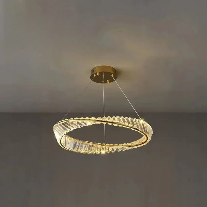 Suspension luminaire glinta en métal doré avec éléments en cristal facetté design minimaliste pour mètres carrés ring ceiling light