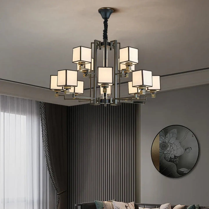 Suspension luminaire design asiatique en cubes opalins chic