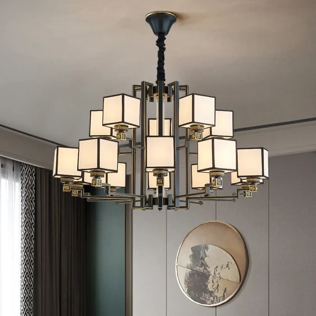 Suspension luminaire design asiatique en cubes opalins chic