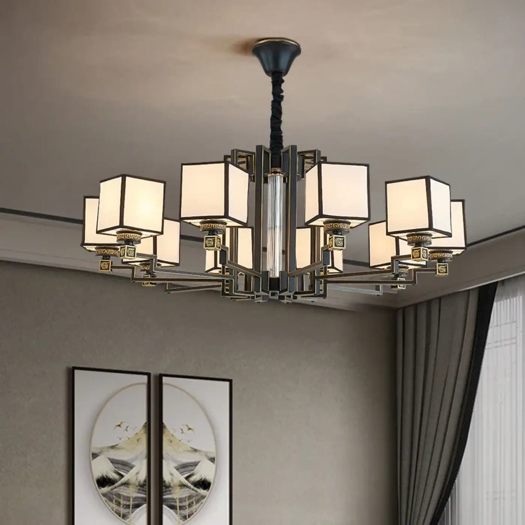Suspension luminaire design asiatique en cubes opalins chic