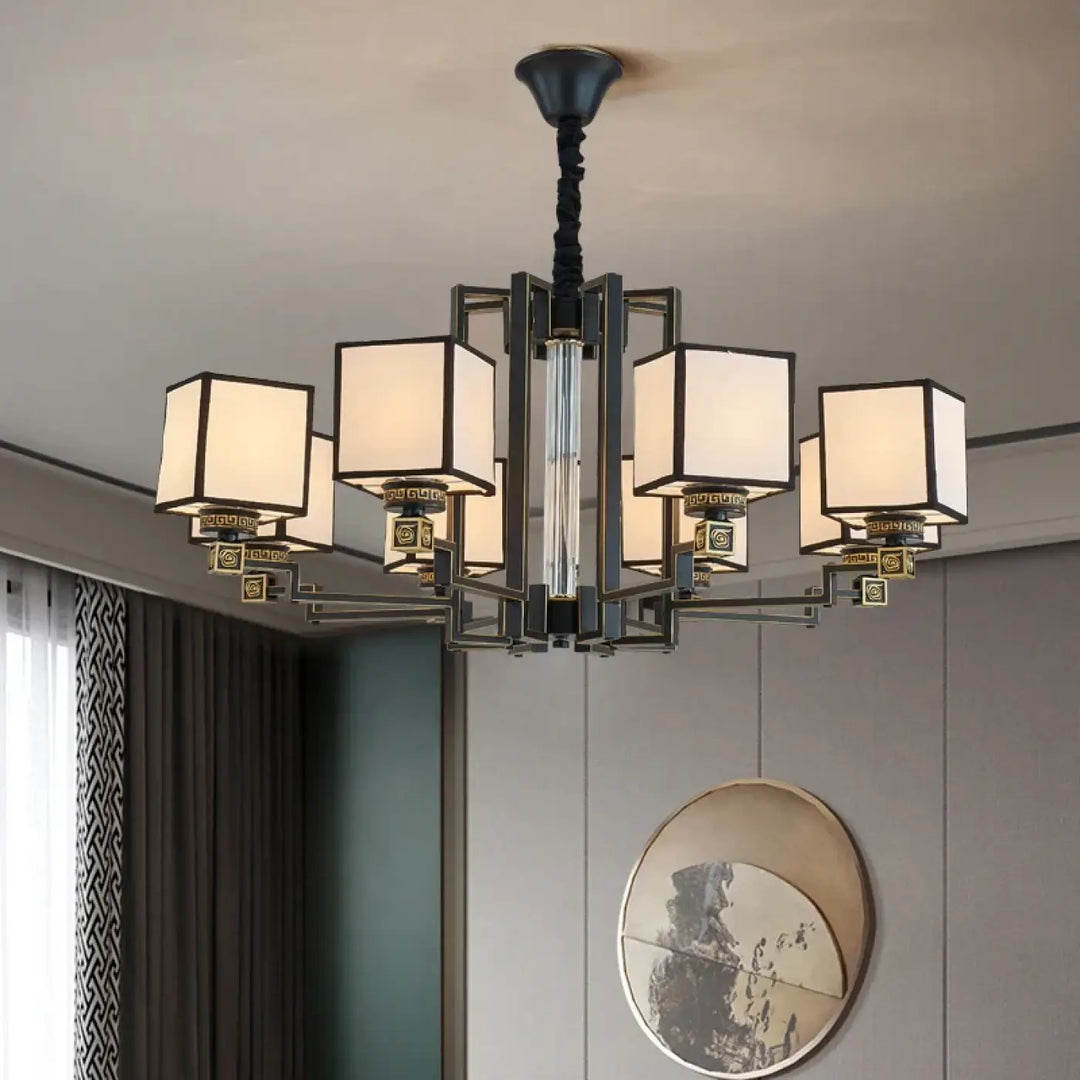 Suspension luminaire design asiatique en cubes opalins chic