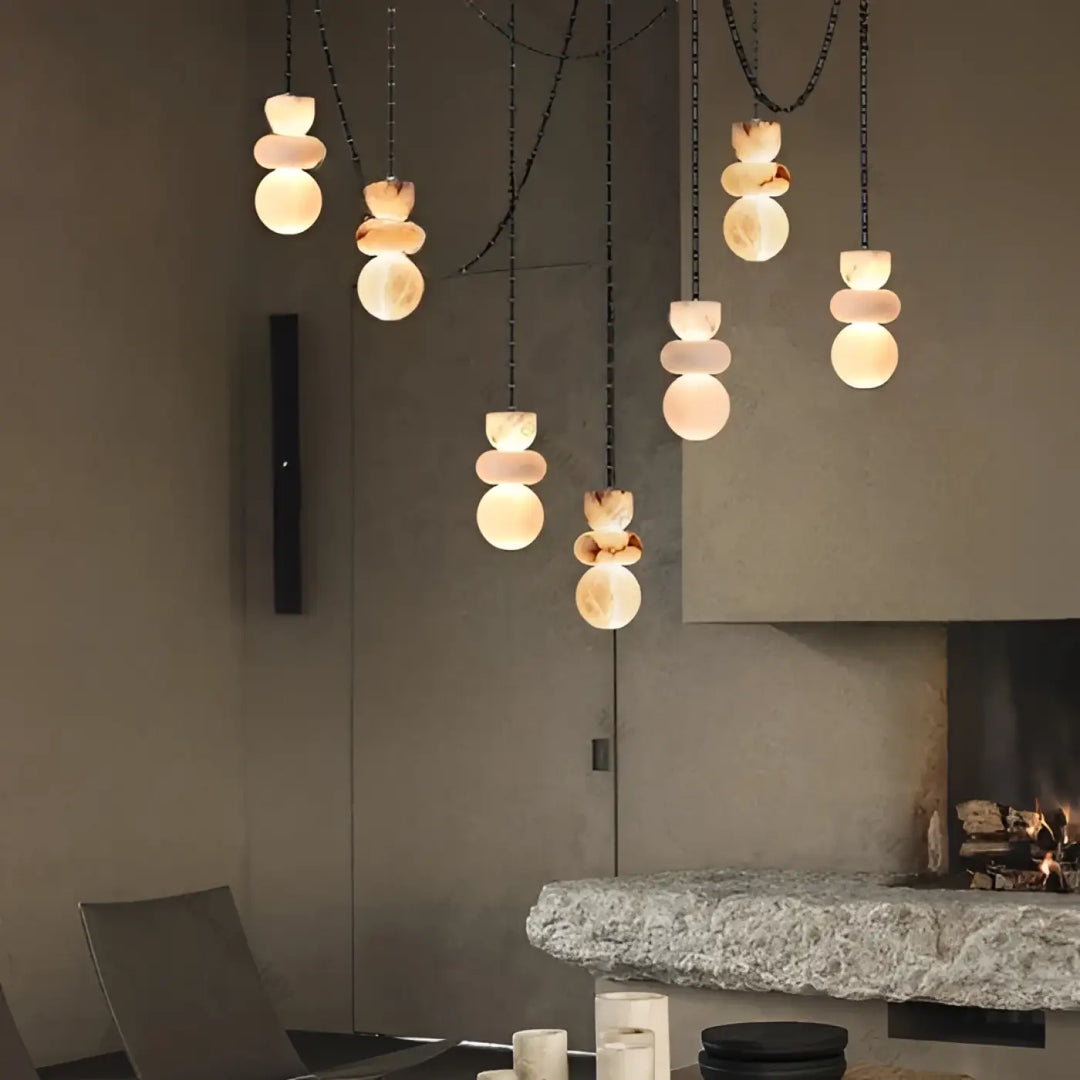 Suspension luminaire batta avec ampoules led lustre à intensité variable et orbes chaudes suspendues par chaînes noires