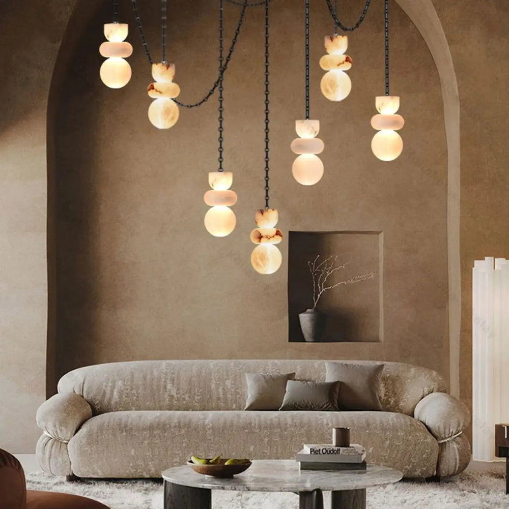 Suspension luminaire batta avec ampoules sont elles incluses, intensité variable en pierre empilée ton chaud et chaîne noire