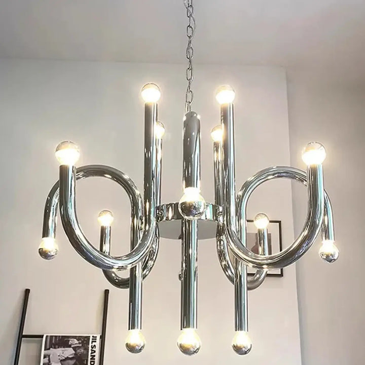Suspension luminaire mercyl chromé en acier inoxydable avec bras courbés et ampoules sphériques compatible 90-260v