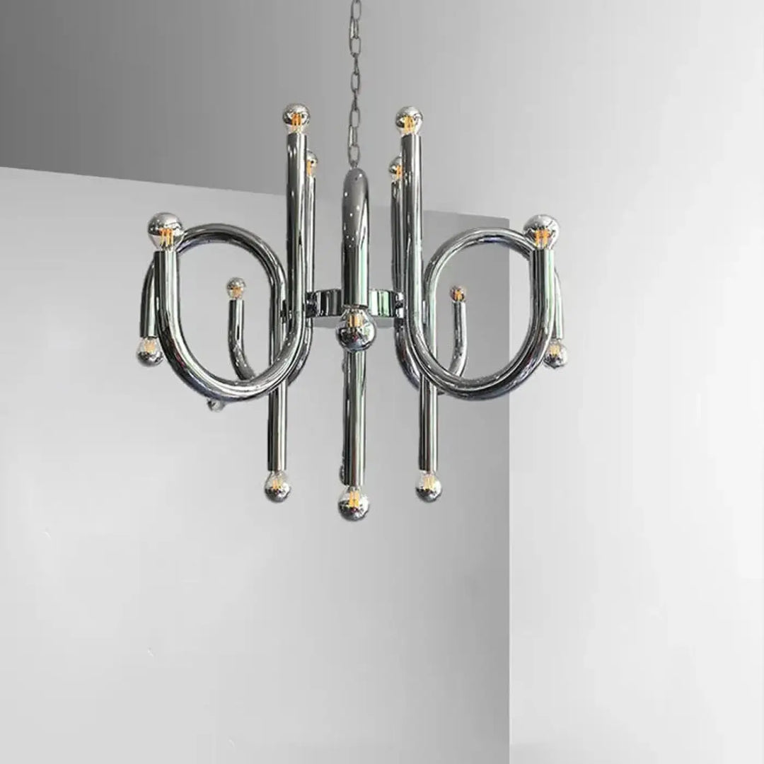 Suspension luminaire mercyl en acier inoxydable chrome avec bras courbés et lampes sphériques 90-260v moderne