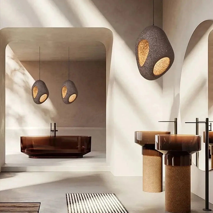 Suspension luminaire cavia gris foncé texturé avec découpes circulaires dorées design luminaire aux élégant suspendu