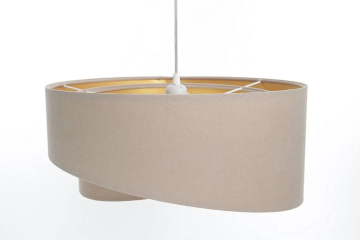 Suspension luminaire beige galaxy auric avec abat-jour en tissu doux et structure intérieure en bois visible