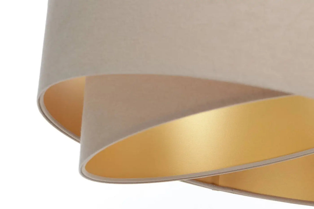 Suspension luminaire galaxy auric beige doré avec abat-jour superposé en tissu doux pour un design élégant