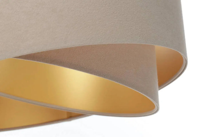 Suspension luminaire beige galaxy auric avec abat-jour en tissu beige et doublure intérieure dorée