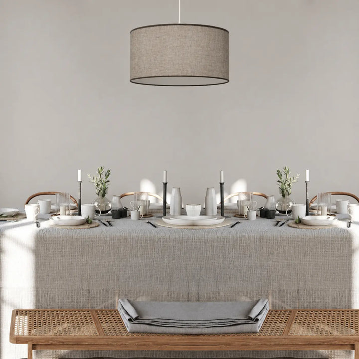 Suspension luminaire beige en lin avec finition sombre luminaire design beige pour intérieur boho