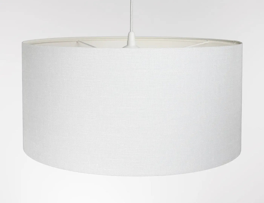 Suspension luminaire blanc crème avec abat-jour cylindrique en tissu lin texturé subtil boho linon
