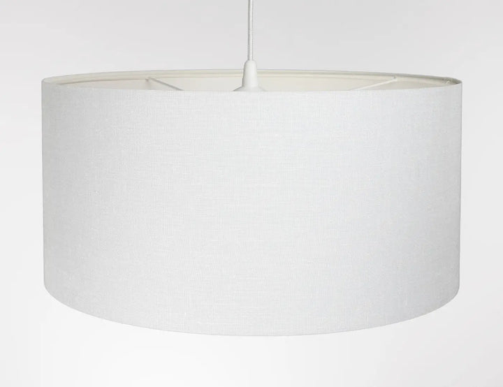 Suspension luminaire blanc crème avec abat-jour cylindrique en tissu lin texturé subtil boho linon