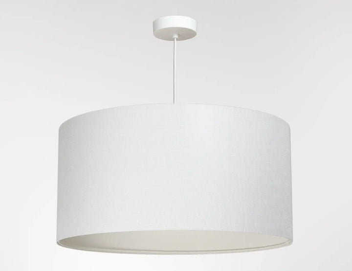Suspension luminaire blanc crème cylindrique en tissu lin doux style minimaliste pour éclairage intérieur