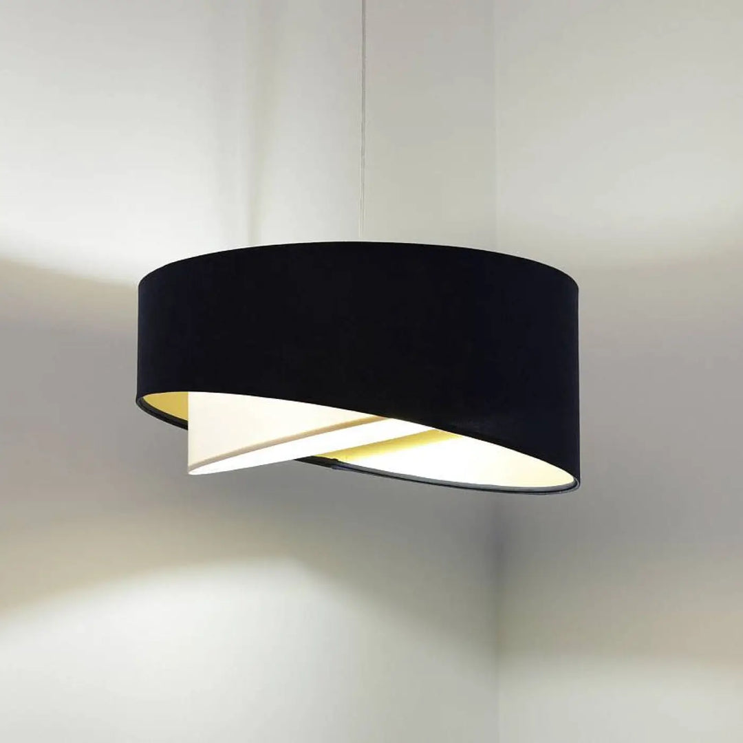 Suspension luminaire galaxy auric en design bleu marine avec intérieur doré subtil et forme cylindrique noire moderne