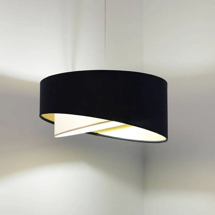 Suspension luminaire galaxy auric en design bleu marine avec intérieur doré subtil et forme cylindrique noire moderne