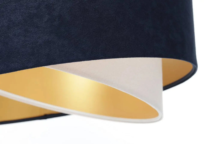 Suspension luminaire galaxy auric bleu marine avec abat-jour en velours bleu marine et doublure intérieure or et blanc