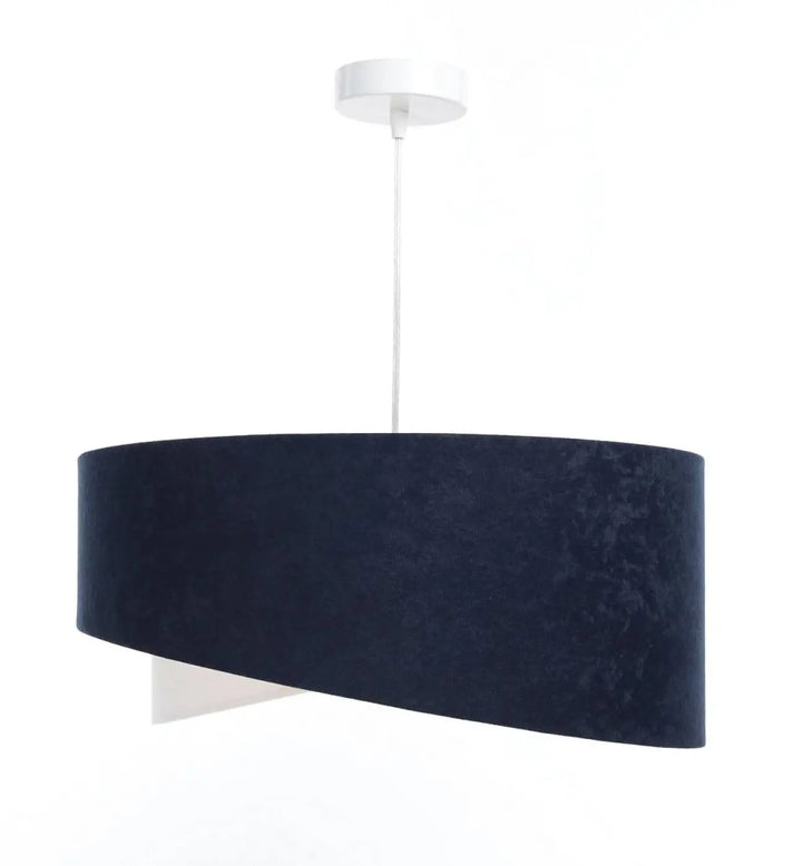 Suspension luminaire galaxy auric en velours bleu marine avec design moderne cylindrique et fixation blanche au plafond