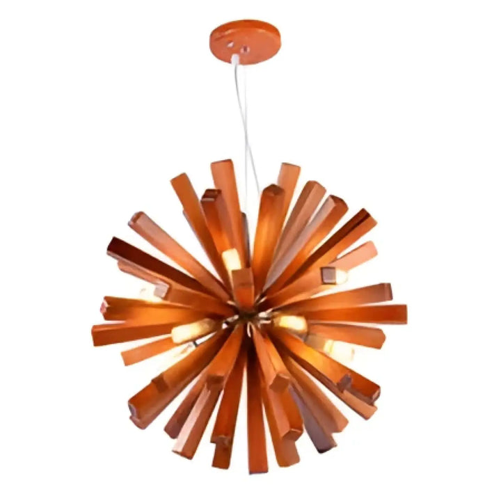 Suspension luminaire solaire en bois ambre et brun avec design sphérique moderne et rayonnant