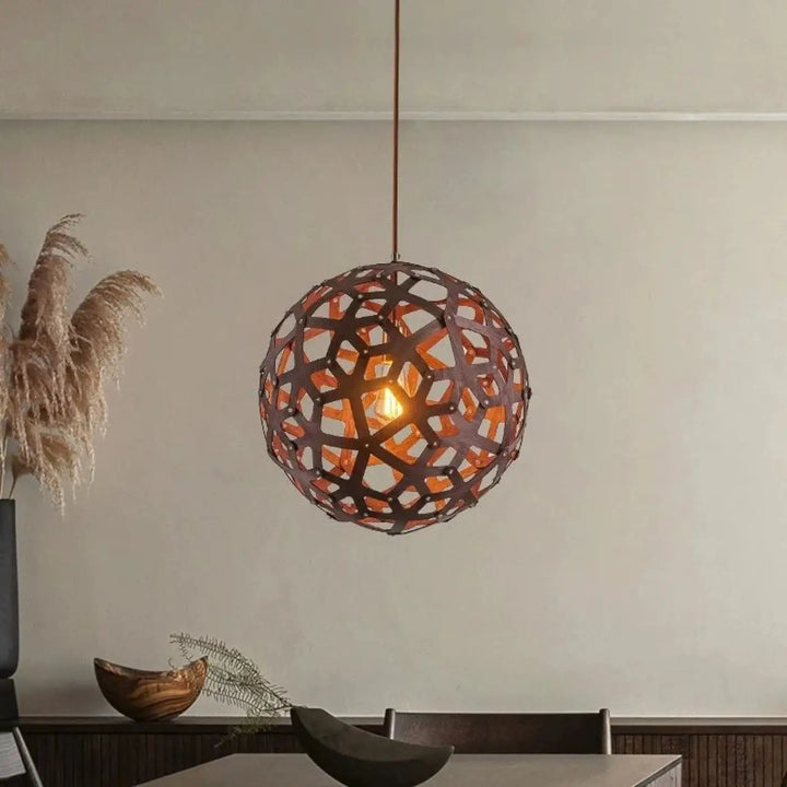 Suspension luminaire fractis lampe suspendue en métal brun foncé à motif géométrique diffusant une lueur ambrée pour manger salon