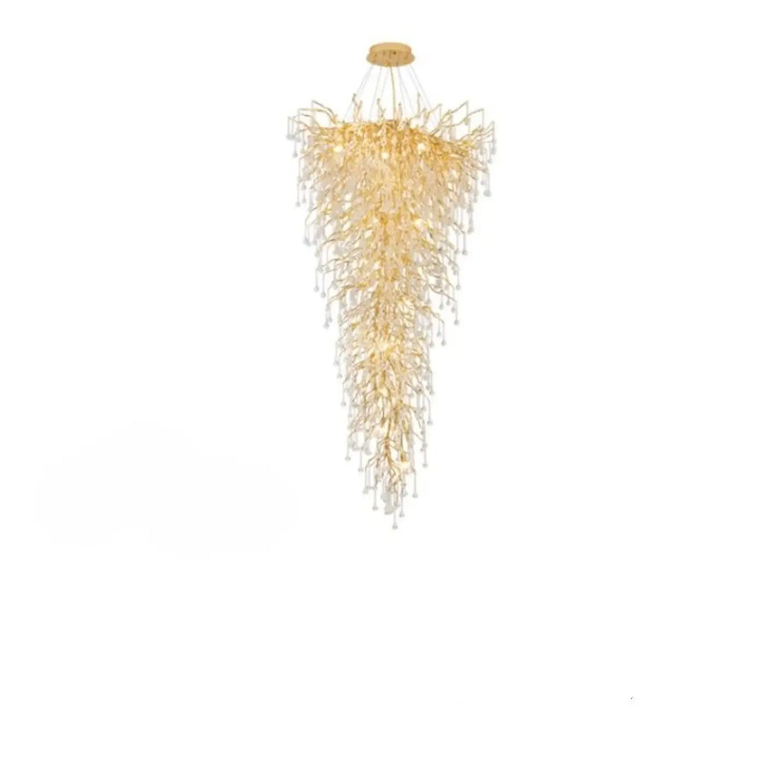 Suspension luminaire kintah en or avec branches en cristal en cascade et lumière chaude pour un luminaire design élégant