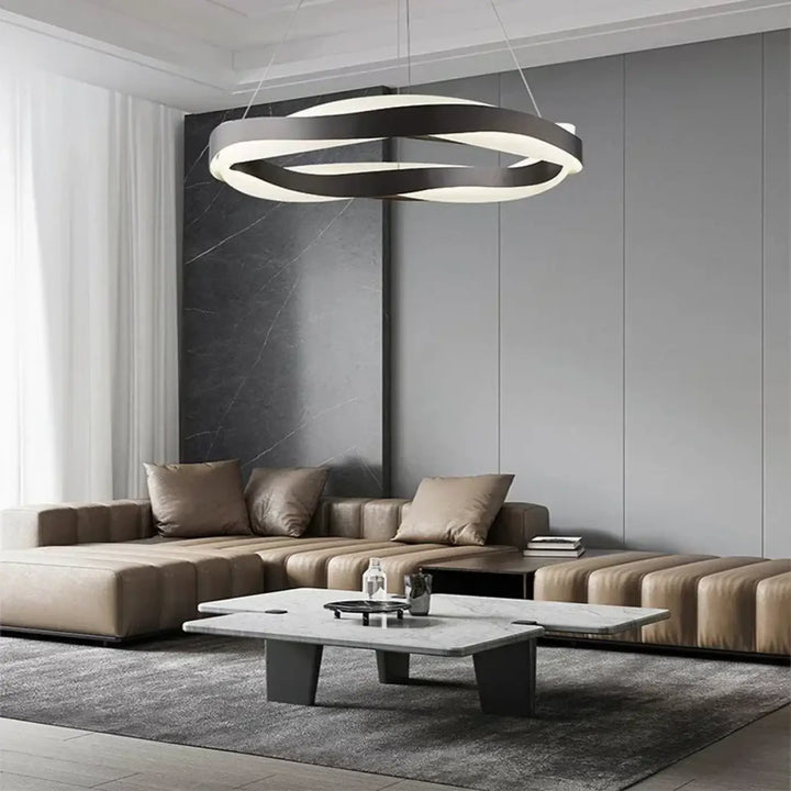 Suspension luminaire alianza anneau moderne noir et blanc avec design chic en métal doré